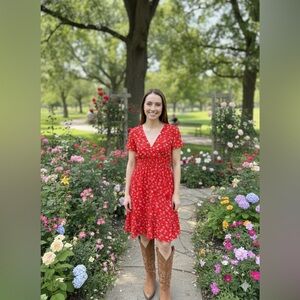 Chic Red Floral Midi Dress